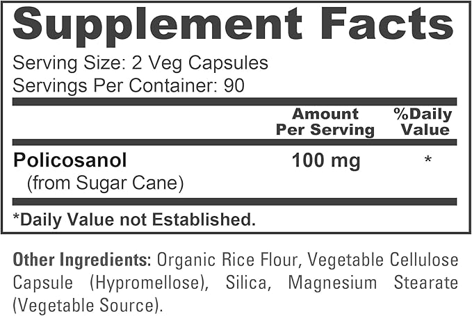 NusaPure Policosanol 100mg 180 Veggie Capsules (Vegan Non-GMO)