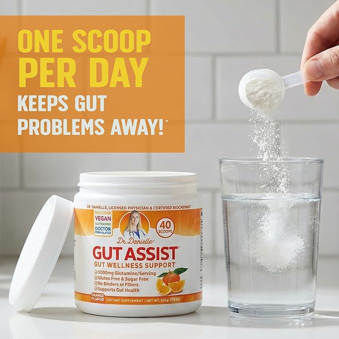 Leaky Gut Support Powder | L-Glutamine Gut Lining Formula | Gut Assist by Dr. Danielle Orange Flavor