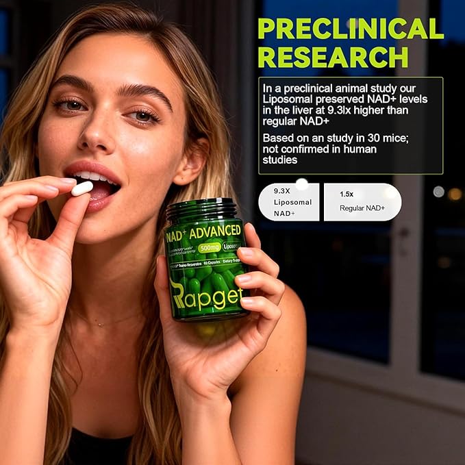 RAPGET Liposomal NAD Supplement + Resveratrol – NMN Supplement Alternative High Purity NAD + Supplement for Energy - Support Cellular Health - 60 Capsules