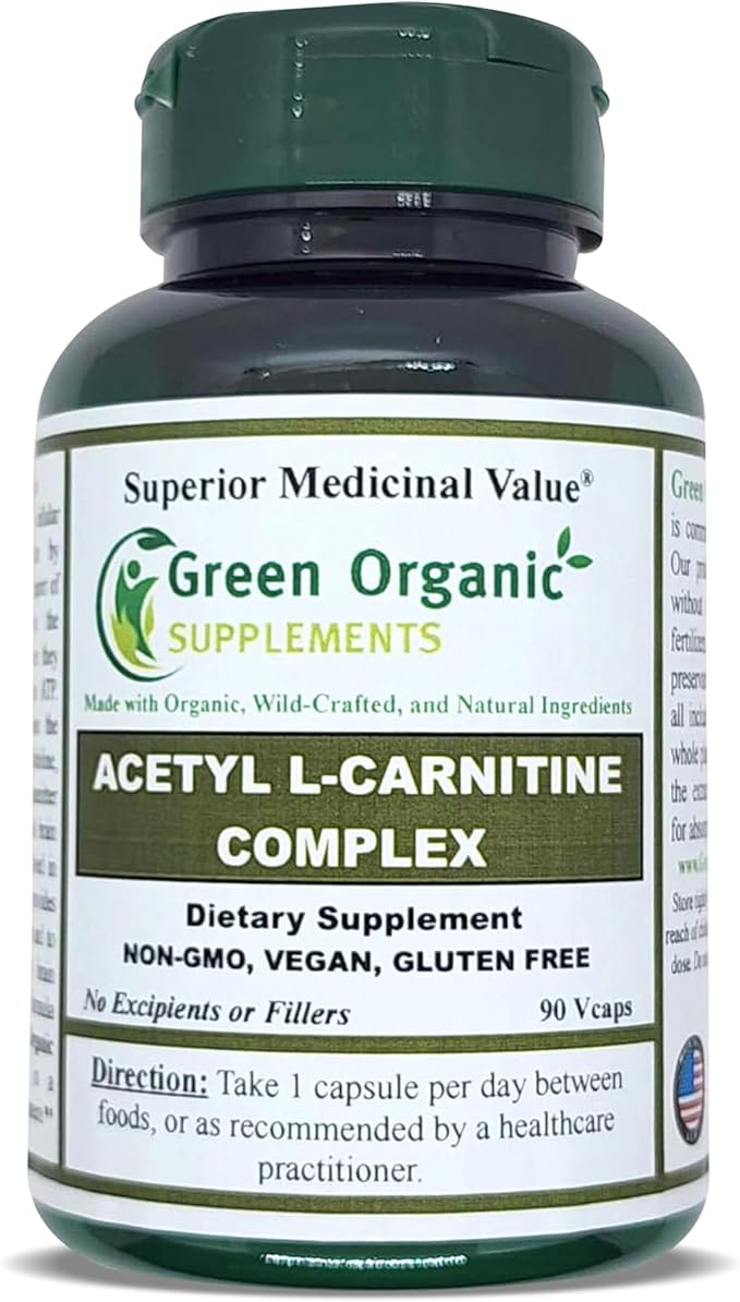 Green Organic Supplements Acetyl L-Carnitine Carnitine ALC 90 VCaps High Absorbable Non-GMO Gluten-Free (Single)