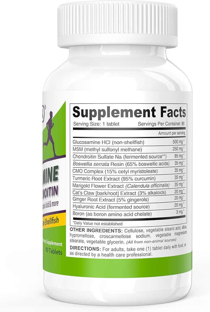 DEVA Vegan Glucosamine MSM &amp Chondroitin + Turmeric CMO Boswellia Hyaluronic Acid &amp More Improved Non-Animal Formula 90 Tablets