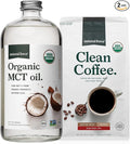 Natural Force Organic Ground Clean Coffee + Organic MCT Oil Bundle – 100% Pure Coconut MCTs &amp Mold &amp Mycotoxin Free Coffee – Non-GMO Keto Paleo and Vegan - 10 Oz Bag and 32 Oz Glass Bottle