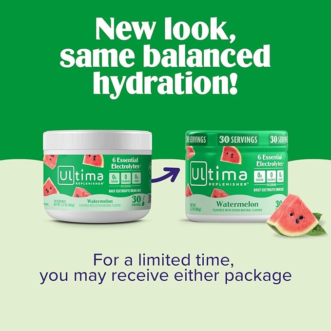 Ultima Replenisher Daily Electrolyte Powder Drink Mix – Sugar Free – Watermelon 30 Servings – Hydration Powder with 6 Key Electrolytes and Trace Minerals – Keto Friendly Vegan Non-GMO