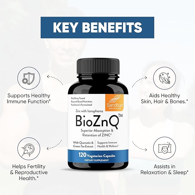 Sandhu's Zinc Supplement with Ionophores| Quercetin &amp Green Tea Extract for Superior Absorption and High Potency| 900mg Vegetarian Capsules 120 Days Supply| Immune Support for Men &amp Women