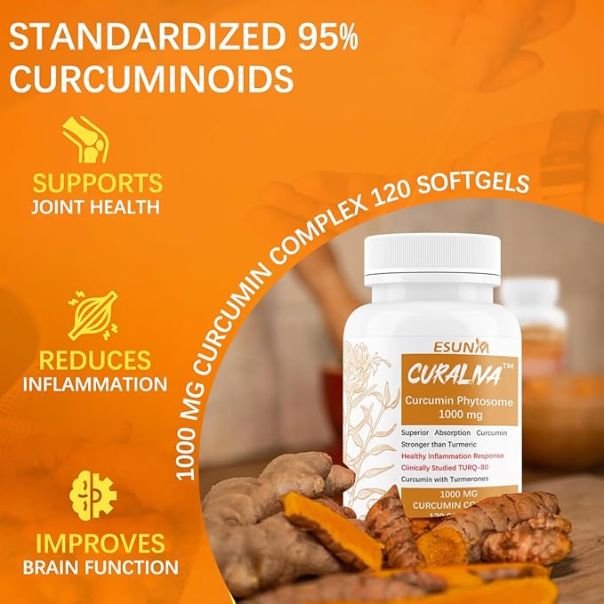 CURALIVA - Curcumin Phytosome 1000 mg - Clinically Studied High Absorption Curcumin Complex - Supports Health in Joints GI Tract LiverMuscles &amp Immune Health Support - 120 Capsules - 60 Serving