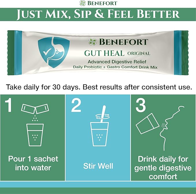 Gut Heal Advanced Digestive Probiotic Powder | H Pylori Lactobacillus reuteri DSM17648 | 60 Billion CFU Soothe Acidity Bloating &amp Indigestion | Pylopass®Gastro-AD Formula | 30 Daily Sachets