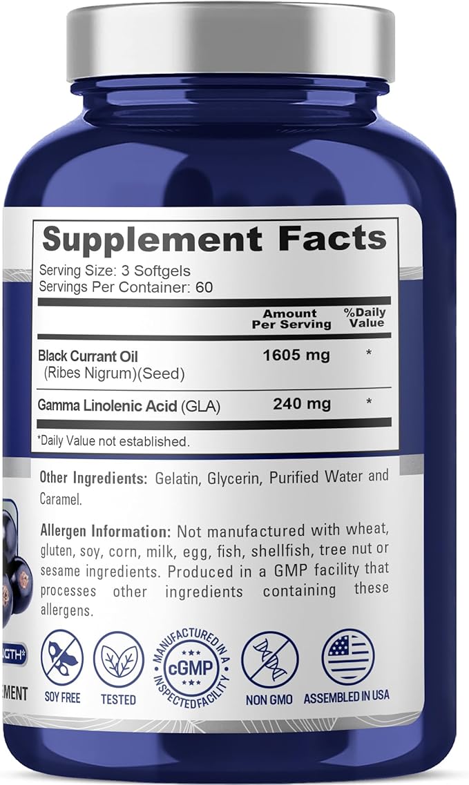 NusaPure Black Currant Seed Oil 1605 mg Gamma Linoleic Acid (GLA) 15% 180 Softgels (Non-GMO Soyfree)