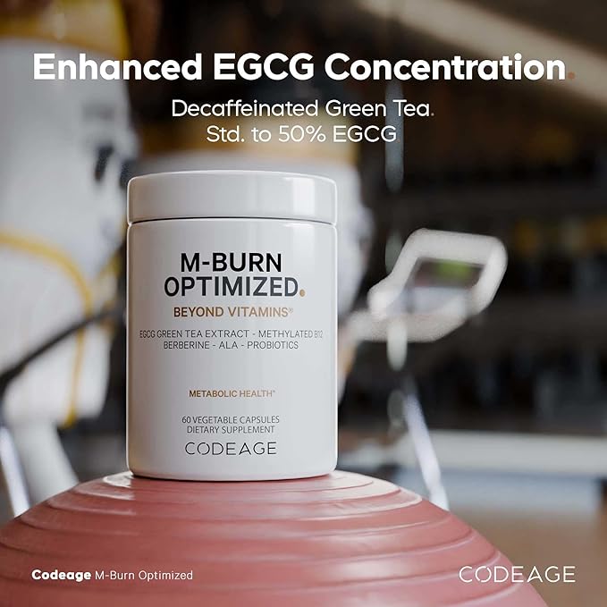 Codeage M-Burn Optimized Supplement - Decaffeinated Green Tea Std. to 50% EGCG Berberine Akkermansia Vitamin B12 - Probiotics - Vitamins - 60 Capsules