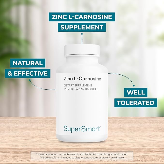 SuperSmart - Zinc L-Carnosine 75mg per Day (Well-Tolerated) - Zinc Carnosine Supplement | Non-GMO &amp Gluten Free - 120 Vegetarian Capsules