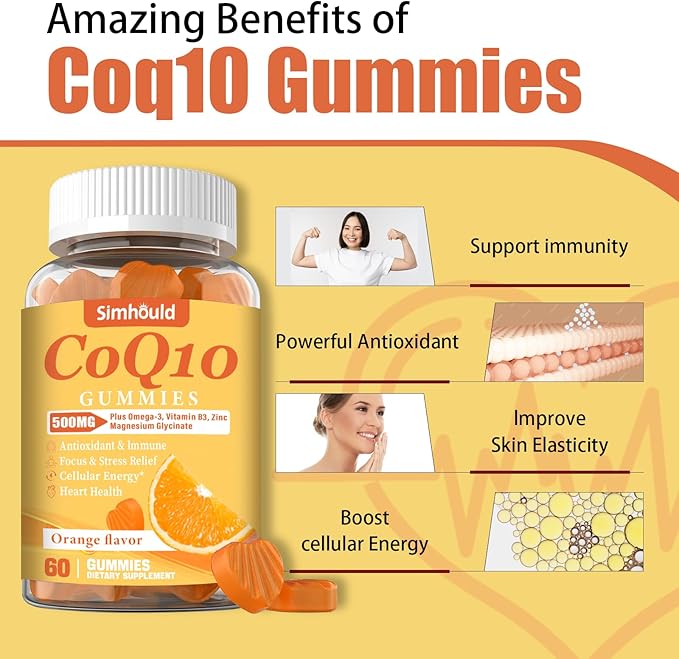 3 Packs CoQ10 500MG Gummies - Plus Omega-3 Magnesium Vitamin B3 &amp Zinc - 3X Better Absorption Coenzyme Q10 Supplements for Heart Health Cellular Energy &amp Antioxidant Non-GMO 180 Counts