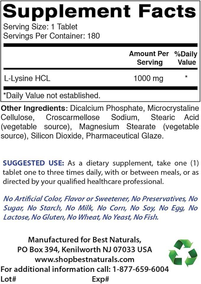 Best Naturals L-Lysine 1000mg &amp Vitamin C 1000 mg