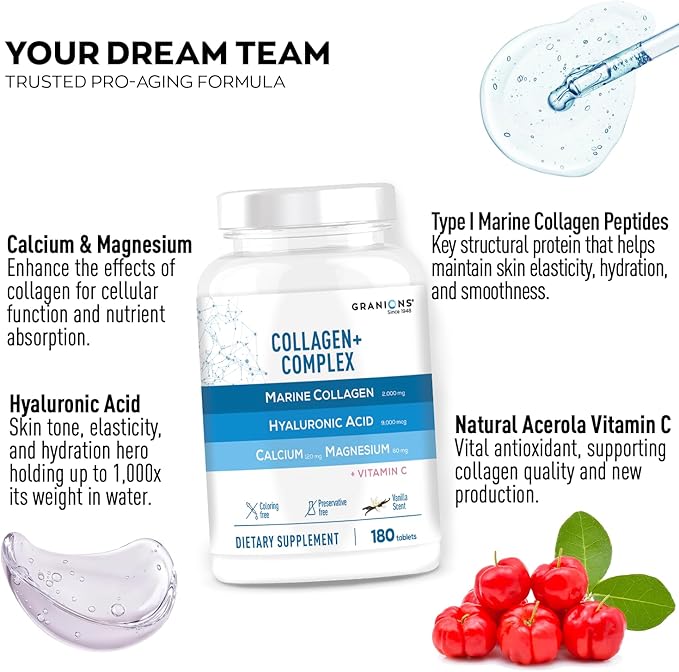 Granions Marine Collagen Lemon Powder and Collagen Complex Calcium Magnesium Beauty Bundle