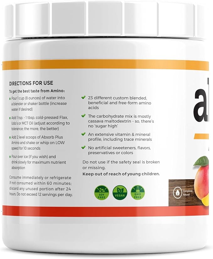 Amino – Nutritional Supplement Nutritional Support Non-GMO Gluten Free Elemental Free-Form Amino Acid Formula (1.1 lbs Orange-Mango)