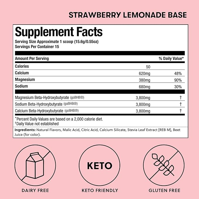 Perfect Keto Exogenous Ketones Powder goBHB Salts Supplement for Ketosis &amp Fasting Electrolytes for Hydration Caffeine Free Energy Keto Diet Focus &amp Workout Support Strawberry Lemonade