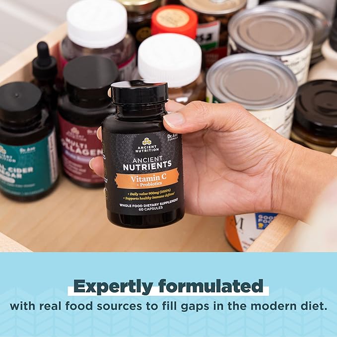 Ancient Nutrition Probiotics and Vitamin C Supplement Supports Healthy Immune System and Gut Health Made Without GMOs Superfoods Supplement Paleo and Keto Friendly 30 Servings
