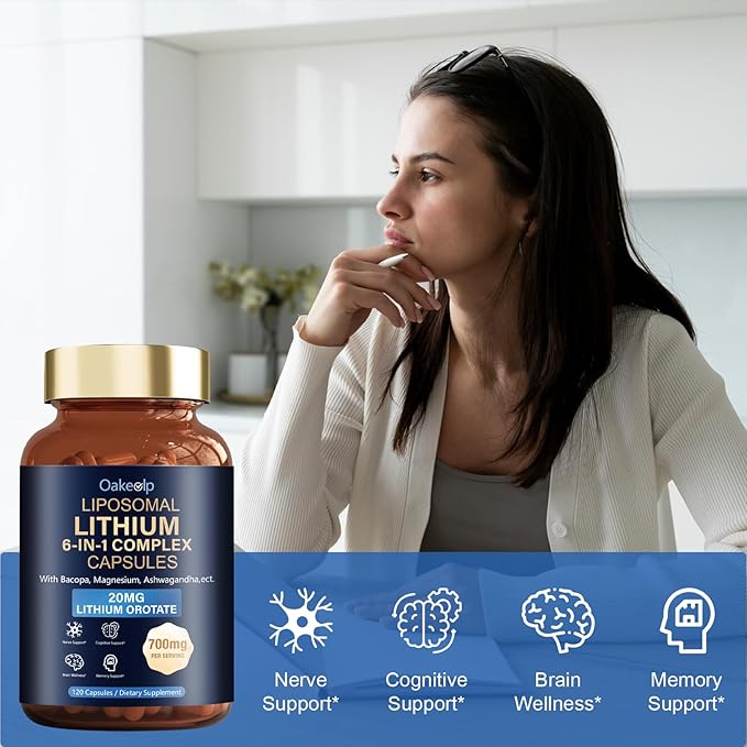 Liposomal Lithium Orotate 20MG Capsules - Complex Magnesium GlycinateLions Mane Bacopa Phosphatidylserine &amp Ashwagandha for Mood &amp Immune Support Digestive System Support