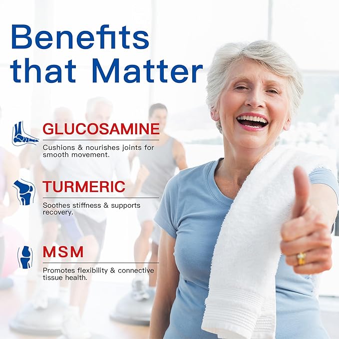 Turmeric Glucosamine MSM Joint Supplement for Men &amp Women Plus Vitamin D3 Collagen Type II &amp Hyaluronic Acid Supports Joint Comfort Flexibility &amp Mobility 60 Tablets (30-Day Supply)