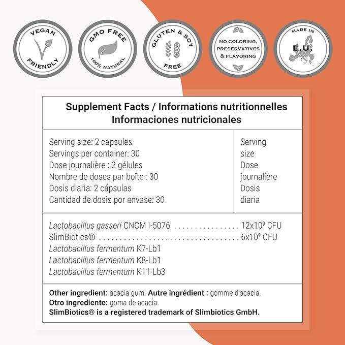 Supersmart L. Gasseri &amp SlimBiotics (Advanced Formula) - Probiotic Supplement with Lactobacillus Gasseri &amp SlimBiotics | Non-GMO &amp Gluten-Free - 60 Gastro-Resistant Capsules