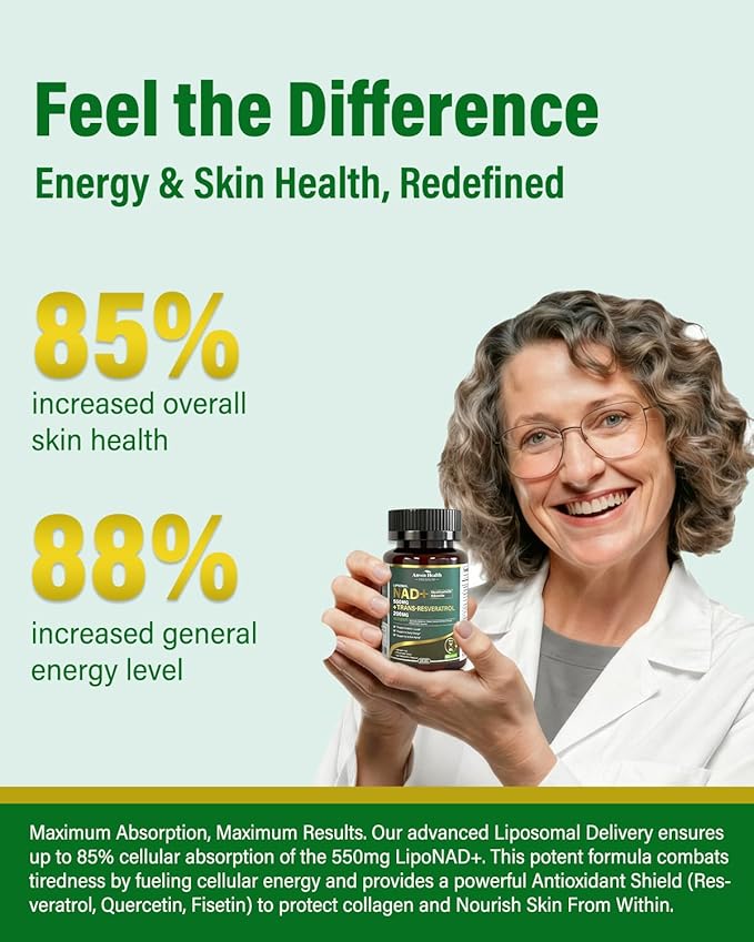 Liposomal NAD+ Resveratrol Supplement - NMN Alternative with Trans-Resveratrol Quercetin &amp Fisetin - NAD Plus Booting for Women and Men Support Cellular Energy &amp Healthy Aging Non-GMO | 60