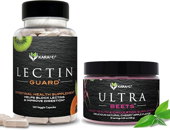 KaraMD Lectin Guard Gut Repair &amp Colon Cleanse Supplement &amp UltraBeets Beetroot Superfood Powder | Lectin Blocker Circulation &amp Energy Support | Non-GMO Gluten Free Vegan (30 Servings)