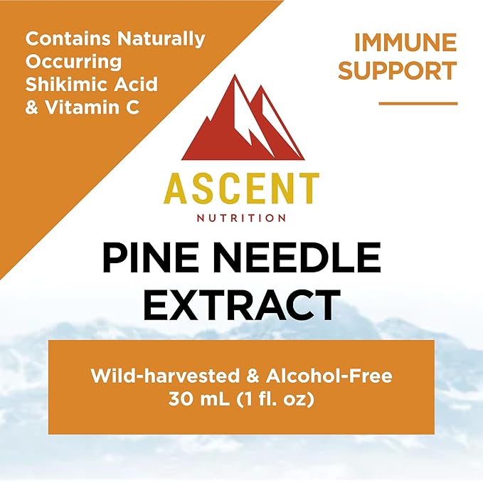 Ascent Nutrition Pine Needle Extract | Contains Naturally Occurring Shikimic Acid &amp Vitamin C | Wild-Harvested &amp Alcohol-Free | 30ml