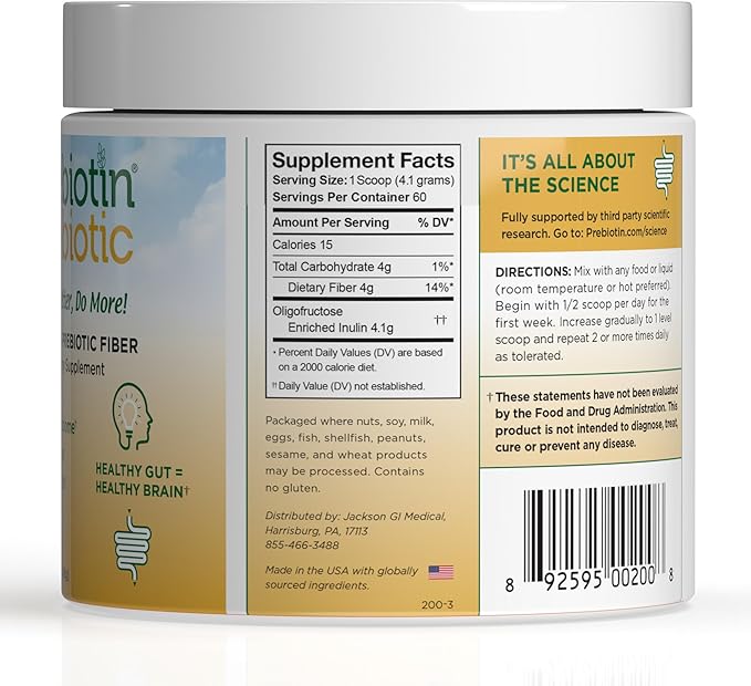 Prebiotin Prebiotic Fiber Supplement Powder – 8.68 oz – Supports Digestive Health – High Fiber Boosts Probiotics Reduces Hunger – All-Natural Gluten-Free