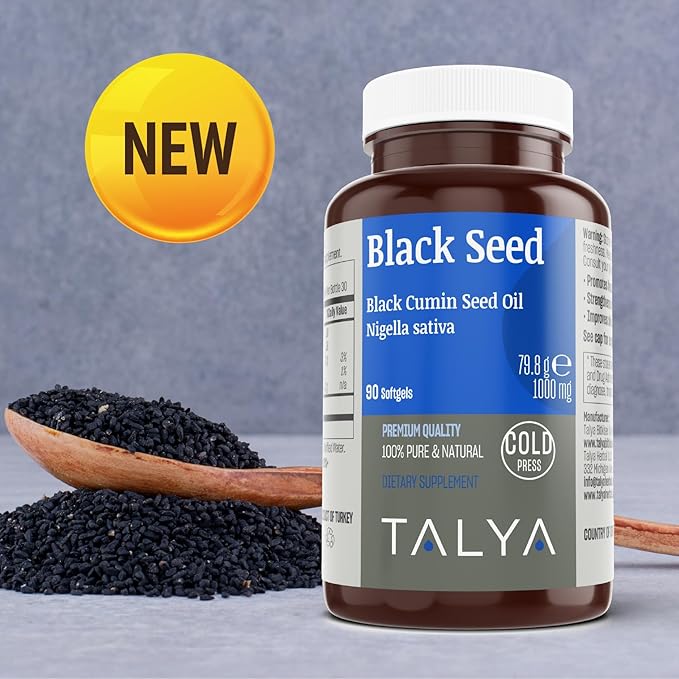 TALYA Black Seed Oil Softgel with High Thymoquinone - Immune Support - Digestive Health - Brain Function - Joint Mobility - Cold-Pressed - Non-GMO - Turkish Black Cumin Seed 90 Capsule
