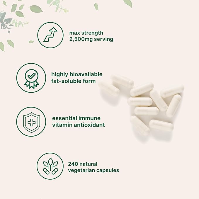 Liposomal Vitamin C 2500mg 240 Veggie Capsules | Highly Bioavailable Fat Soluble Form | Immune Support &amp Antioxidant Supplement | Liposomal Delivery for Superior Absorption | Non-GMO Gluten Fre