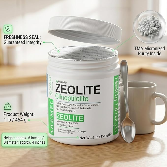 Zeolite Powder | 1 Pound - 454 g | Ultra FINE Less-Than 1 µm | Clinoptilolite 95% | 3X Activated | Safe Gentle &amp Effective Energy | Original Zeolite Powder (454 Servings) | Myherbalid