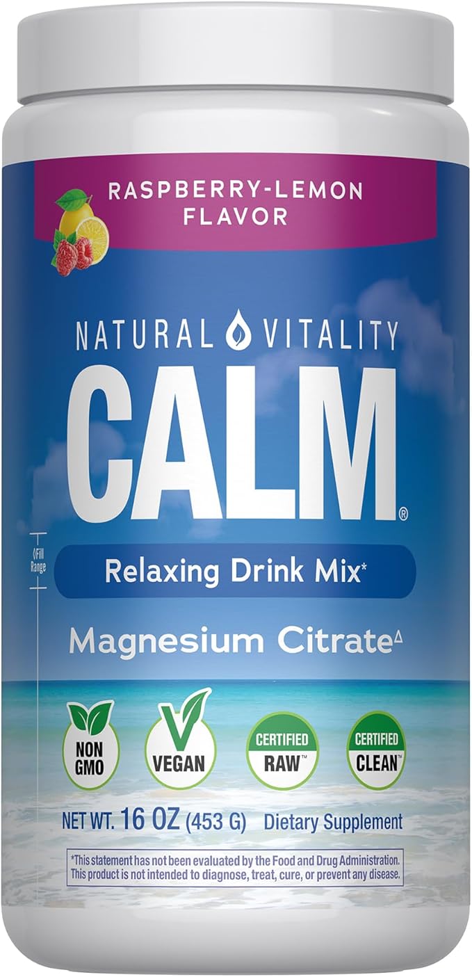 Natural Vitality Calm Magnesium 16oz Powder | Raspberry Lemon Flavored Supplement | Non-GMO Vegan &amp Gluten Free Formula