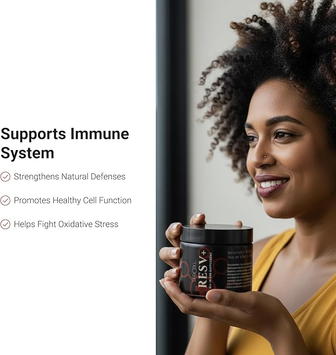 LifeCell ResV+ All-in-One Immunity Supplement – Resveratrol Vitamin C and D – Supports Healthy Aging Skin Hydration Joint and Heart Health – 100% Vegan – 60 Capsules – 30-Day Supply