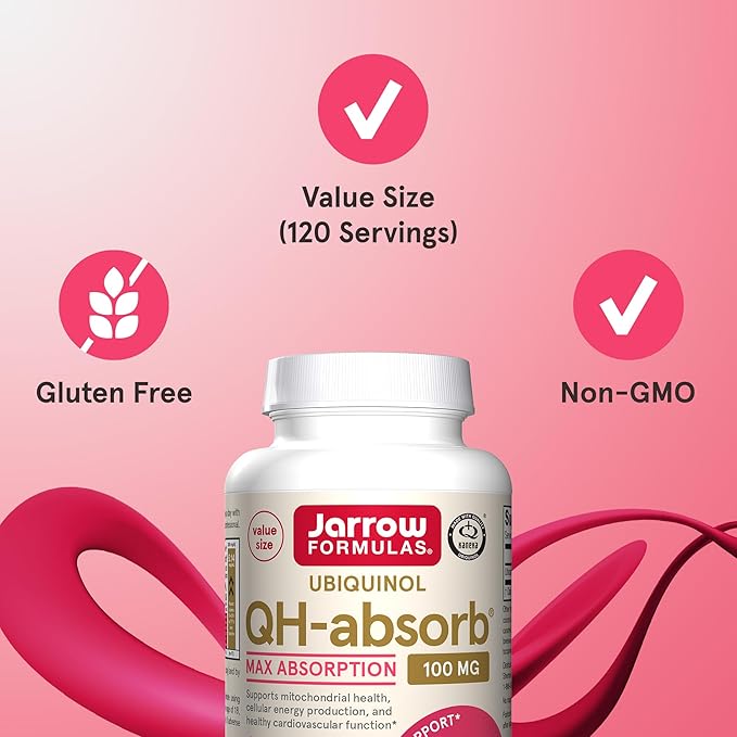Jarrow Formulas QH-Absorb Ubiquinol 100mg - 120 Softgels - High Absorption &amp Active Antioxidant Form of Co-Q10 - Supports Mitochondrial Energy Production &amp Healthy Cardiovascular Function