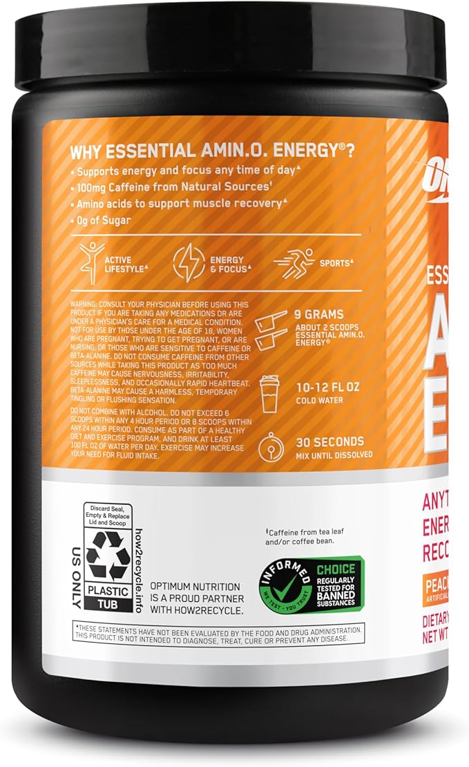 Optimum Nutrition New Flavor Amino Energy - Pre Workout with Green Tea BCAA Amino Acids Keto Friendly Green Coffee Extract Energy Powder - Peach Mango Tango 30 Servings (Packaging May Vary)