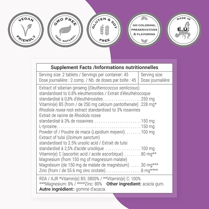 Supersmart - Adrenal Support (Advanced Formula) - with Rhodiola Rosea Holy Basil Tulsi Magnesium - Adaptogenic Herbs Supplement | Non-GMO &amp Gluten Free - 90 Tablets