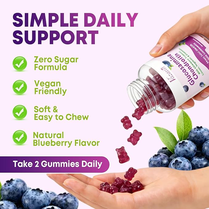2 Pack Glucosamine Chondroitin Gummies - Glucosamine Chondroitin with MSM Elderberry Turmeric Joint Support Supplement for Adults Men &amp Women - Blueberry Flavor 120 Cts