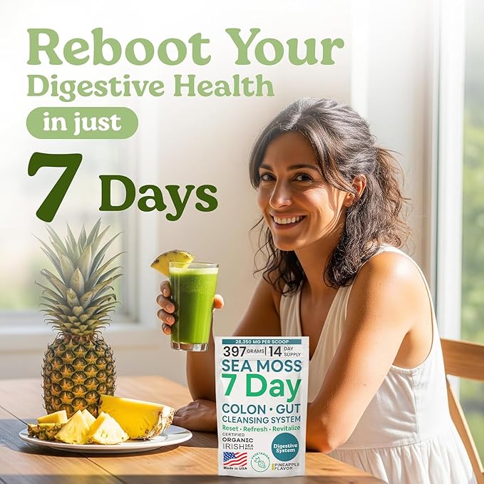 Atlantic Naturals Sea Moss 7-Colon Cleanse Powder | Formulated with Psyllium Husk Fiber &amp Senna Powder | Supports Immune &amp Gut Health for Women &amp Men Pineapple Flavor Drink Mix 14 oz