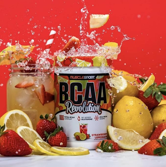 Musclesport BCAA Revolution Amino Acid Powder Supplement for Men &amp Women - Intra Workout Training Complex - Recovery Supplemen (Strawberry Lemonade 30 Servings)