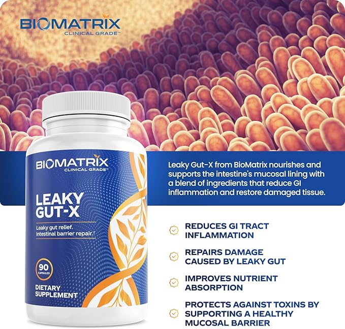 BioMatrix Intestinal Repair Supplement with Glutamine and Herbs for Leaky Gut Prebiotic Support Relief from Bloating Gas Constipation | SIBO | Veggie Caps | 60-Day Supply – Leaky Gut-X