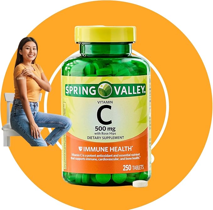 250 Count Vitamin C 500mg with Rose HIPS Tablets Dietary Supplement Antioxidant Protection 250 Tablets + Vitamin Guide Included