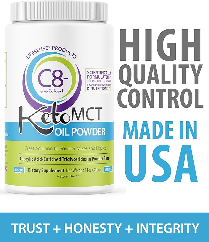 LifeSense C8 enriched MCT Oil Powder Unflavored Sourced from Coconut Oil Keto-Friendly Developed by PhD Nutrition in USA Optimal Fuel for The Brain and Body