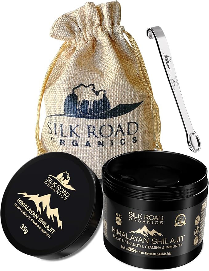 Natural Himalayan Shilajit Hard Resin - 35 gm Organic Shilajit Resin with Fulvic Acid and 85+ Trace Minerals for Metabolism Immunity Energy &amp Focus - Gold Grade Natural Shilajit &amp Measuring