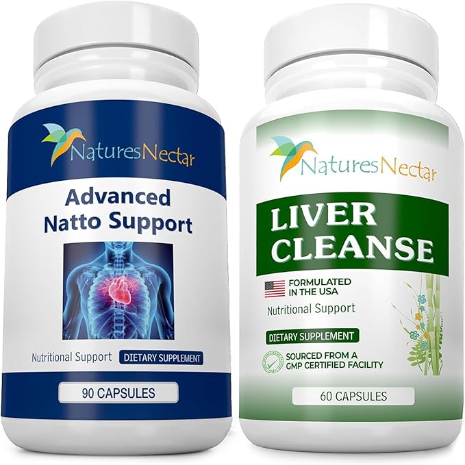 Nature's Nectar Cardiovascular &amp Liver Health Bundle – Organic Nattokinase for Circulation + Milk Thistle Liver Detox &amp Repair (60 &amp 90 Capsules)
