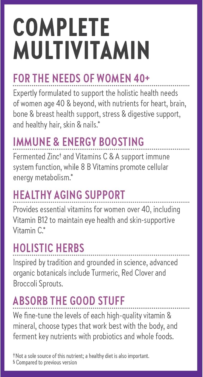 New Chapter Women’s Multivitamin 40+ extra B6 &amp B12 Biotin for Hair Growth D3 Vit C Zinc for Immune &amp Stress Support Gentle on an Empty Stomach One Daily Non-GMO Gluten-Free 48 Table