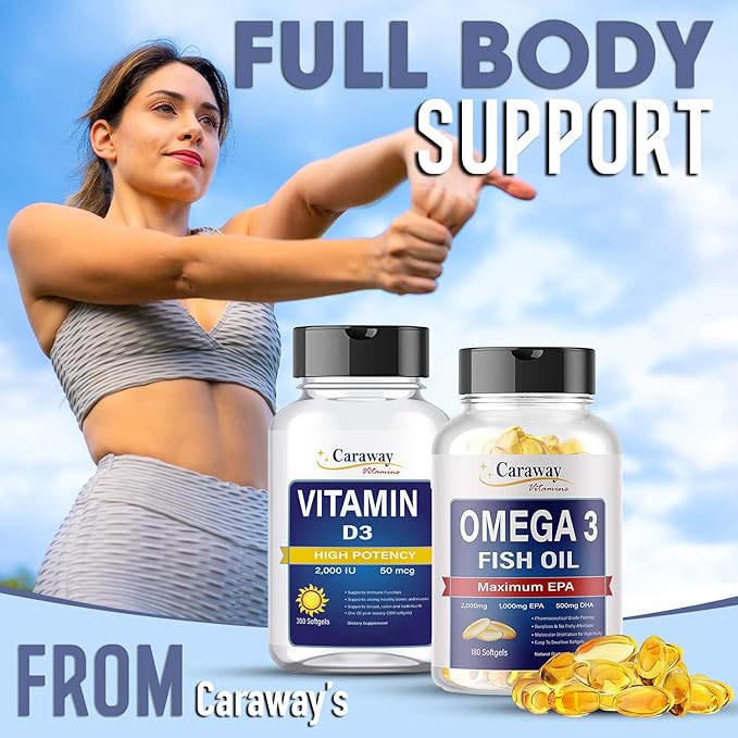 Omega 3 Fish Oil 2000mg- Pharmaceutical Grade. 1000mg EPA 500mg DHA. Burpless Capsules with No Fishy Aftertaste. All Natural Organic Non GMO Gluten Free for Men &amp Women.