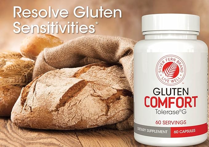 Silver Fern Gluten Comfort with Tolerase G - 2 Bottles - 60 Capsules Each - Digestive Enzyme Made Specifically to Break Down and Digest Gluten Protein
