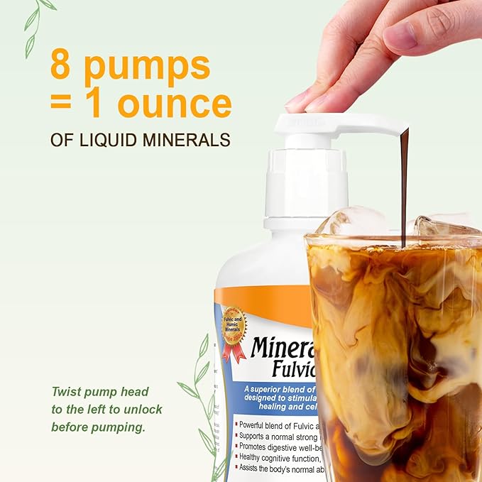 Vital Earth Minerals Fulvic Humic Mineral Blend Liquid with Pump – Fulvic Acid Supplement with 70+ Trace Minerals Electrolytes for Recovery Balance &amp Energy 32 Oz
