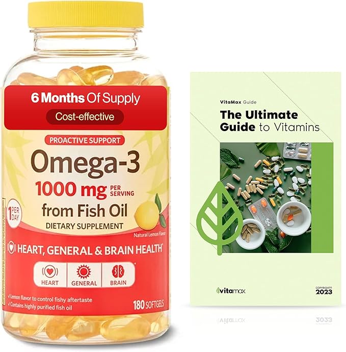 Spring Valley Omega-3 from Fish Oil 1000 mg Maximum Care 180 Count + Exclusive VitaMax Vitamin Guide (2 Items)