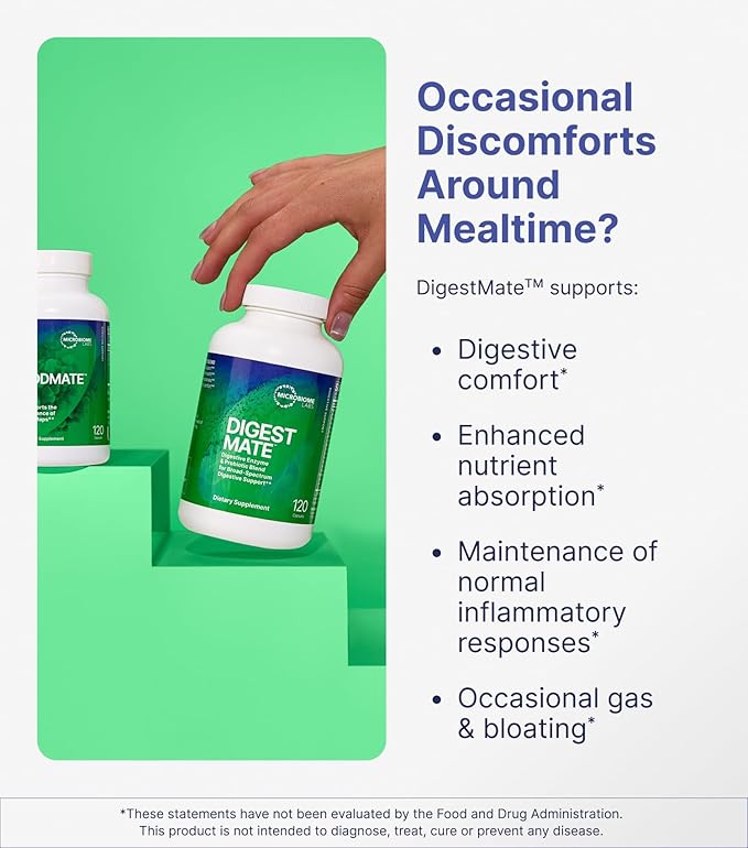 DigestMate Digestive Enzyme and Probiotic Supplement - Broad-Spectrum Digestive Enzymes for Women and Men with 14 Enzymes and Spore-Based Probiotics for Gut Health