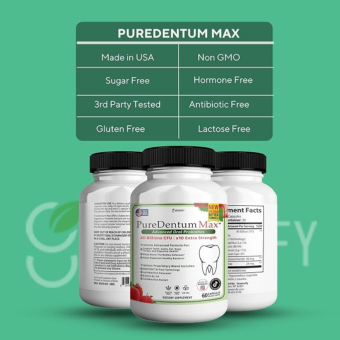 Puredentum Max for Gums and Teeth Health &amp Fresh Breath - 40 Billion CFU Advanced Oral Probiotics for Mouth Bad Breath Capsule Supplement (15)