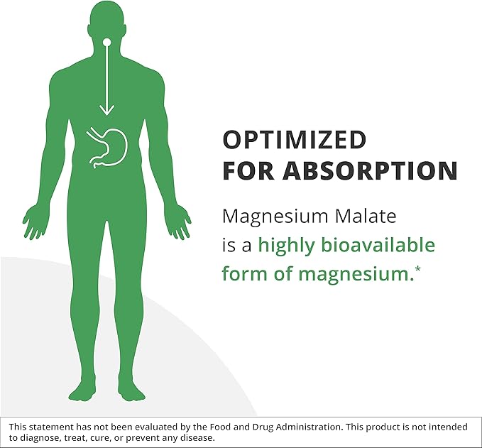 NutraMedix Magnesium Malate Energy Supplements - Bioavailable Magnesium for Sleep Immune Support &amp Joint Health - Vegan Non-GMO &amp Gluten-Free Magnesium Supplements (120 Vegetarian Capsules)